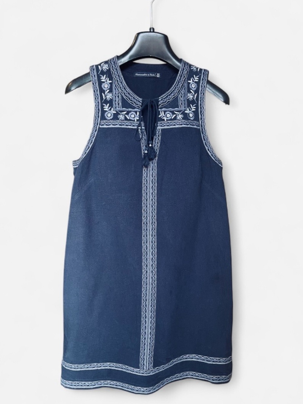 Abercrombie & Fitch Navy Blue Mini Dress with Embroidered Details Fully Lined